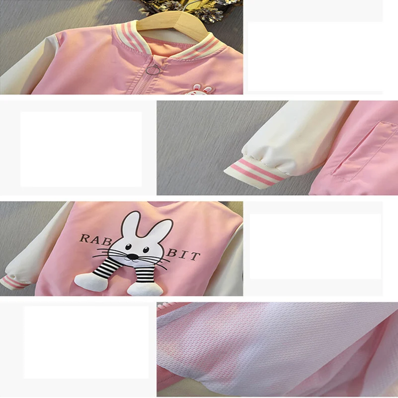 Spring and Autumn 2024 Girls and Children\'s Leisure Printing Rabbit Long sleeved Hooded Zipper Coat Children\'s Clothing 1-6 Y