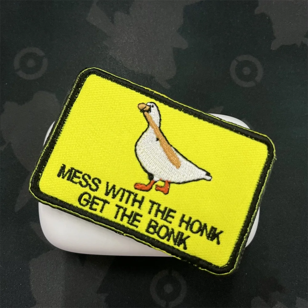 

MESS WITH THE HONK GET THE BONK Embroidered Hook and Loop Patches Tactical Duck Morale Badge Backpack Decoration Sticker