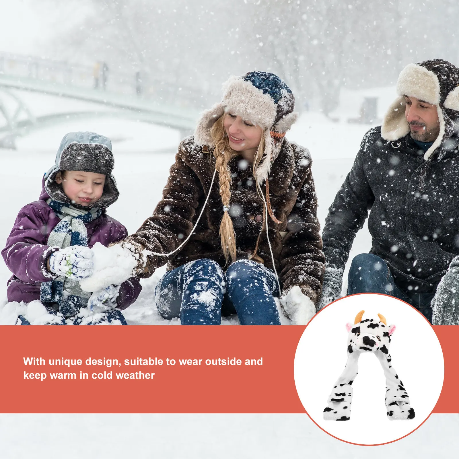 

Зимний комплект: шапка и перчатки с мультяшным рисунком коровы, ветрозащитные, теплые, с защитой ушей, для активного отдыха в холодную погоду, комфортные