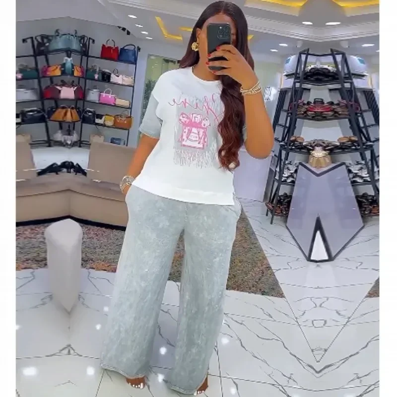 

2 Piece Women Sets Dashiki African New Arrival Spring Summer Matching Sets Two Pieces Sets Top Pants Suits Outfits Clothing