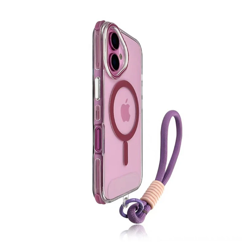 Funda transparente antigolpes para Magsafe para iPhone 16 Pro Max 15 13 14 Plus, funda con correa para la muñeca con cordón de carga inalámbrica magnética