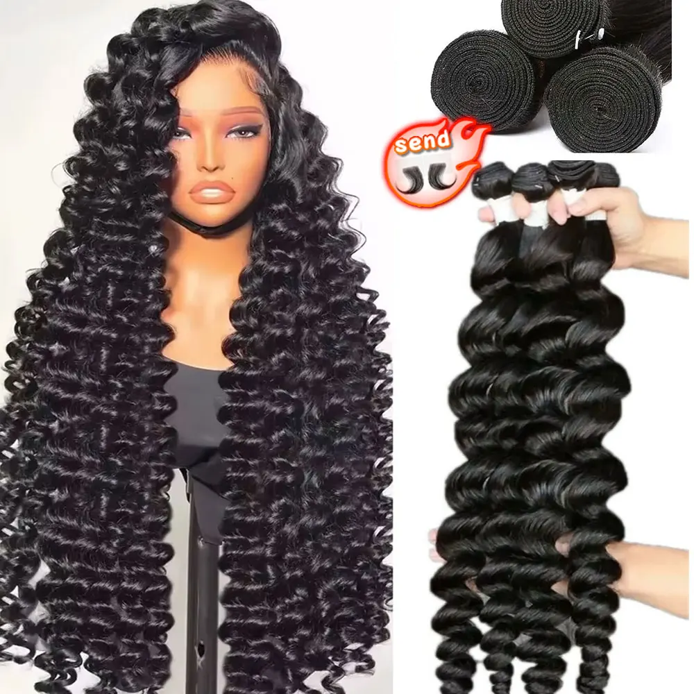 16A فضفاض موجة الشعر البشري حزم 38 بوصة عذراء الشعر 100% البرازيلي ريمي خصلات الشعر المستعار الإنسان لحمة مزدوجة عذراء الشعر الأسود حزم