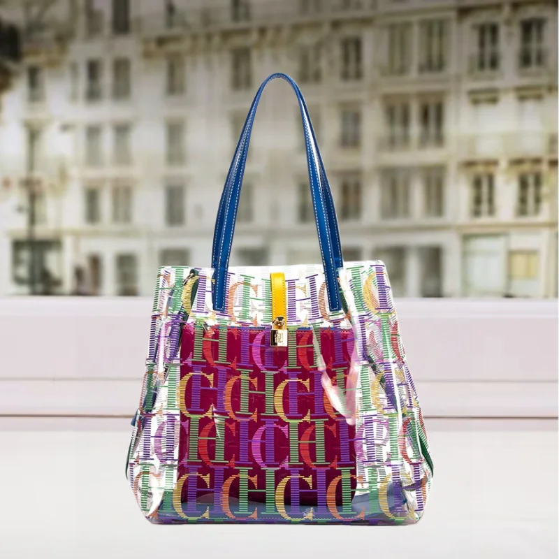 Bolsa de Mano Transparente con Estampado de Letras para Mujer, Gran Capacidad, Bolsa de Compras, Bolsa de Mano para Madre e Hija, Bolsos Mujer
