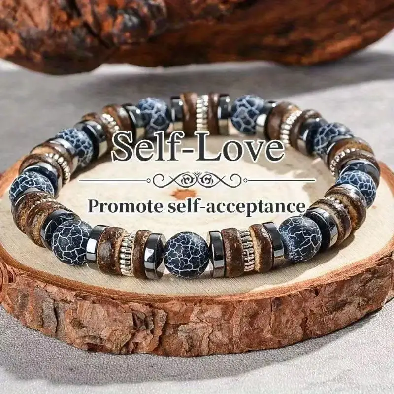 Pulseira de ágata resistida masculina, roupa de madeira de pedra natural, joias esportivas vintage, acessórios de moda