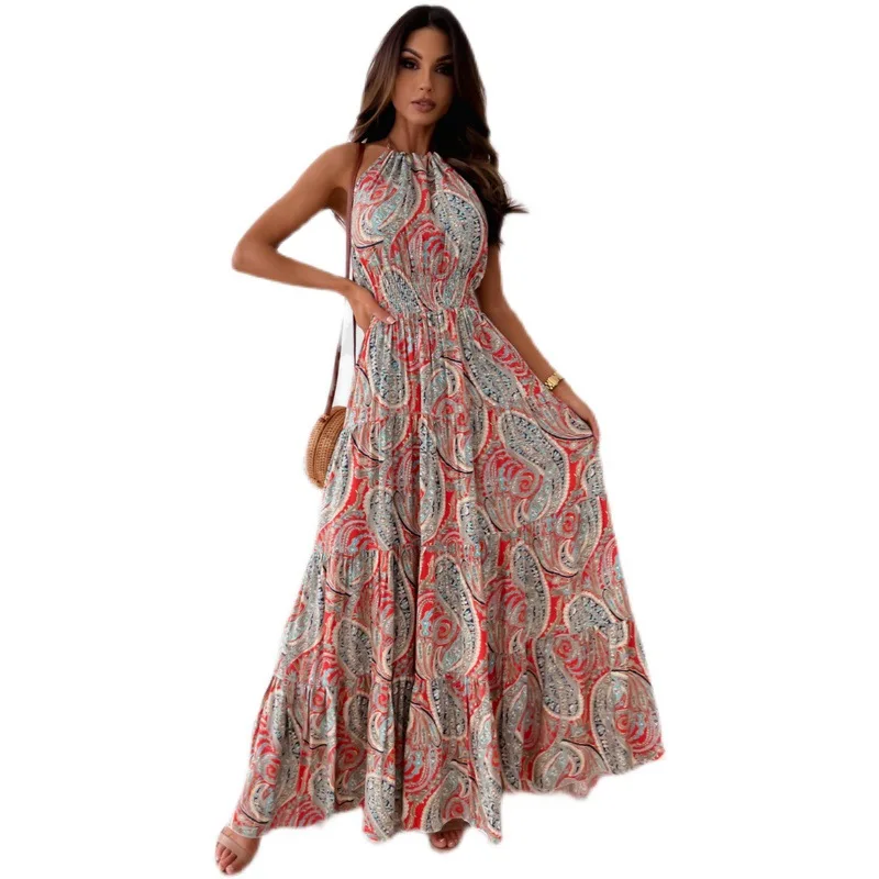 

Stylish chic Bohemian sexy floral backless dress long dress