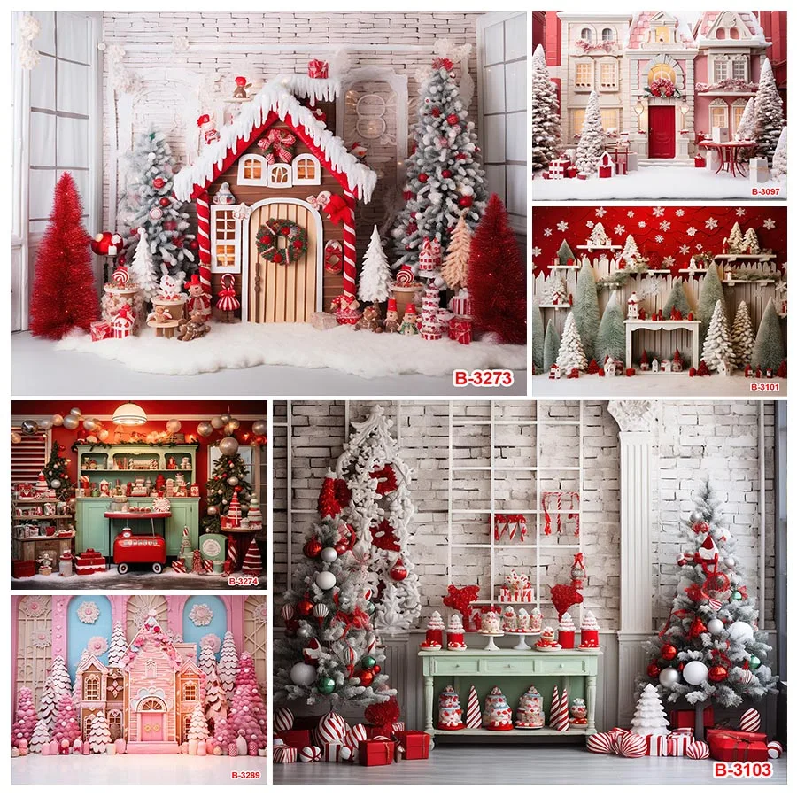 

Photography Backdrops Christmas Candy House Xmas Tree Winter Snow Forest Backgrounds Girls Kids Portrait Photos Studio Props