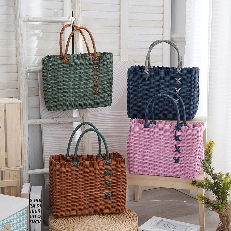 المنسوجة يدويا Wier مقبض سلة الخضار سلة فاكهة في الهواء الطلق نزهة المرجع سلة اليدوية Crt سلة التخزين البلاستيكية