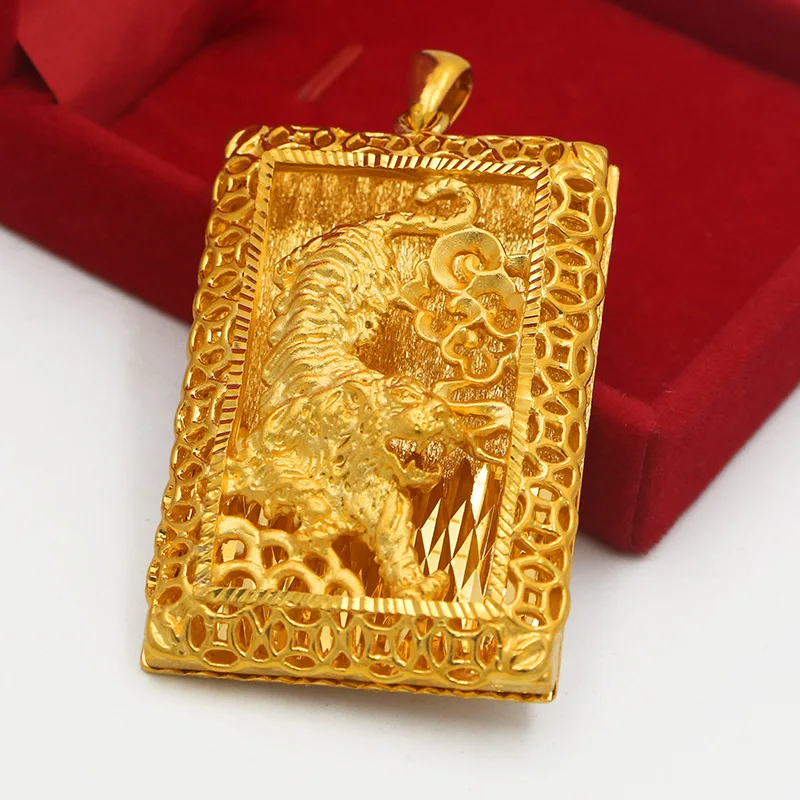 9999 gold jewelry piece - tiger tag with imposing design for masculine pendant. Mountain tiger tag