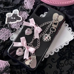 Japanese Mine Iphone15 Chain Punk Cool Phone Case Female Girls Apple 14promax Bow Rhinestone Bow Rhinestone Mobile Phone Case