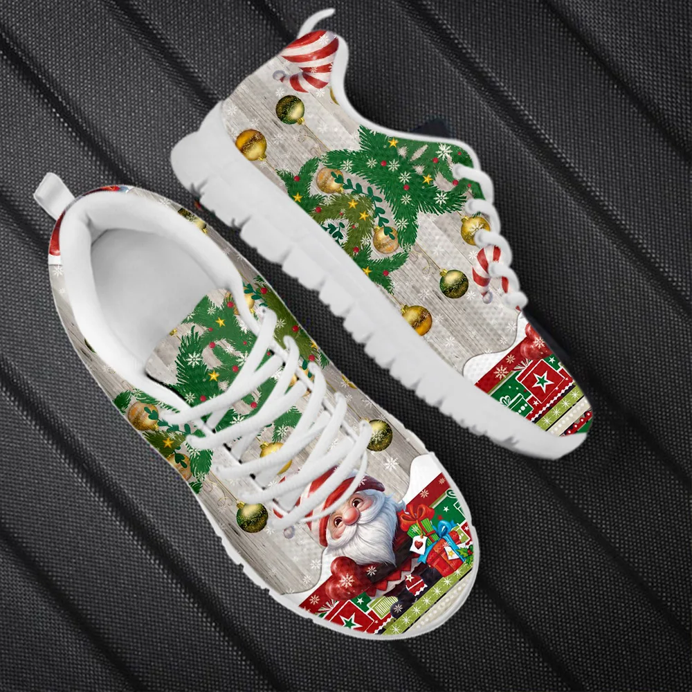 INSTANTARTS Winter Autumn Comfort Sneakers Santa Claus Christmas Decorations Print Ladies Casual Flat Shoes As Christmas Gifts