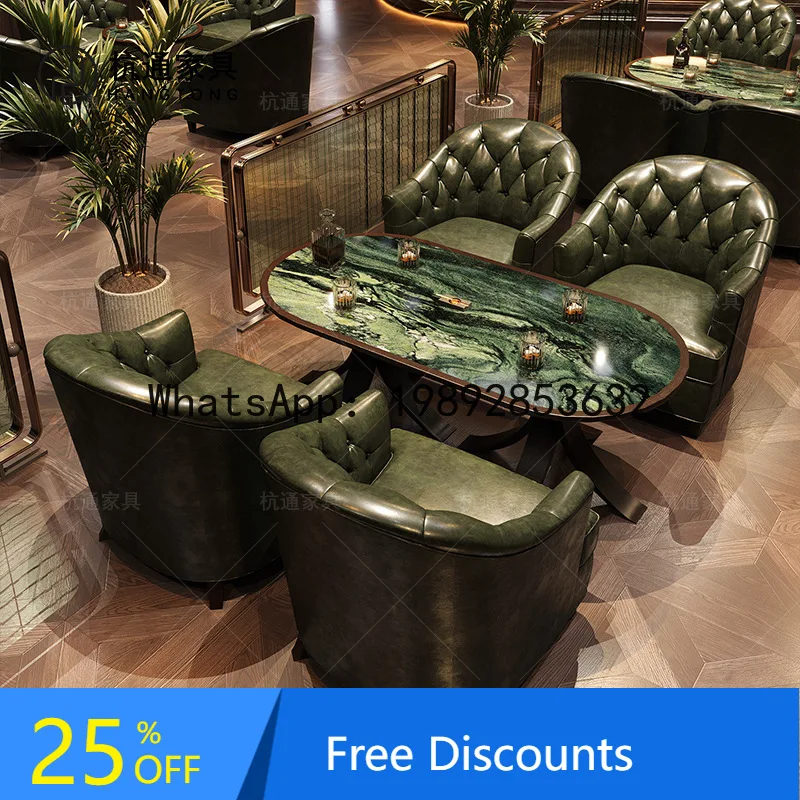 

CZ Whiskey Bar Sofa Set Retro Small Wine Bar Coffee Shop Music Dining Bar Solid Wood Dining Table and Chairs