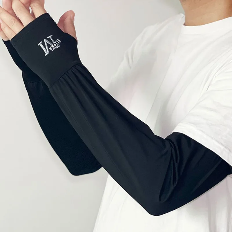 Mangas de brazo de seda de hielo para hombre UPF 50+ protección solar fresco transpirable para conducir ciclismo verano al aire libre