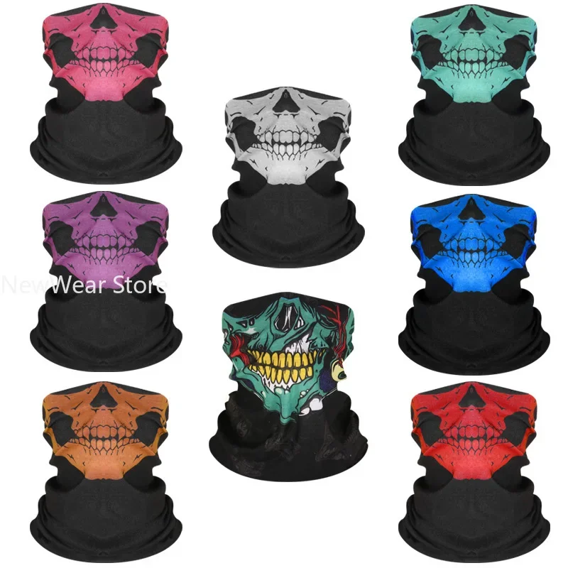 Cycling Face Mask Riding Scarf Breathable Skull Print Neck Gaiter Women Bandana Headwear Headband Snood Hiking Mask Balaclava