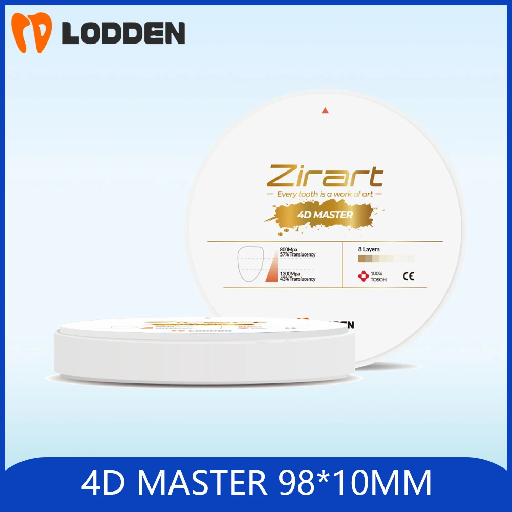 

LODDEN 4D MASTER 100% Tosoh 8 Layer Zirconia Dental Multilayer Color For CAD CAM Open System 98x10mm 43%-57% High Strength