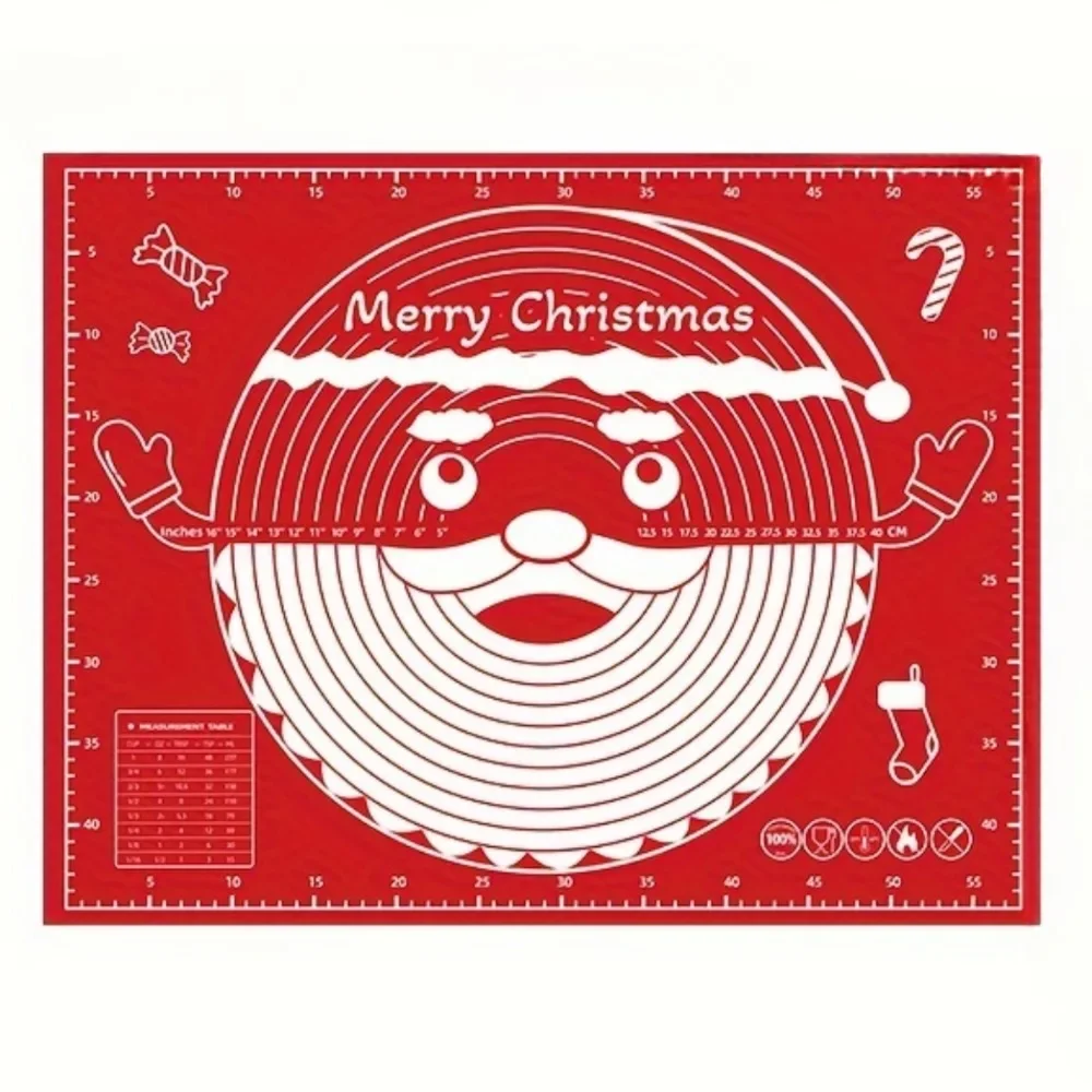 1pcs Santa Claus Christmas Baking Mat Non-Stick Heat-Resistant Measurement Knead Baking Mat for Kitchen Baking Essentials Tools