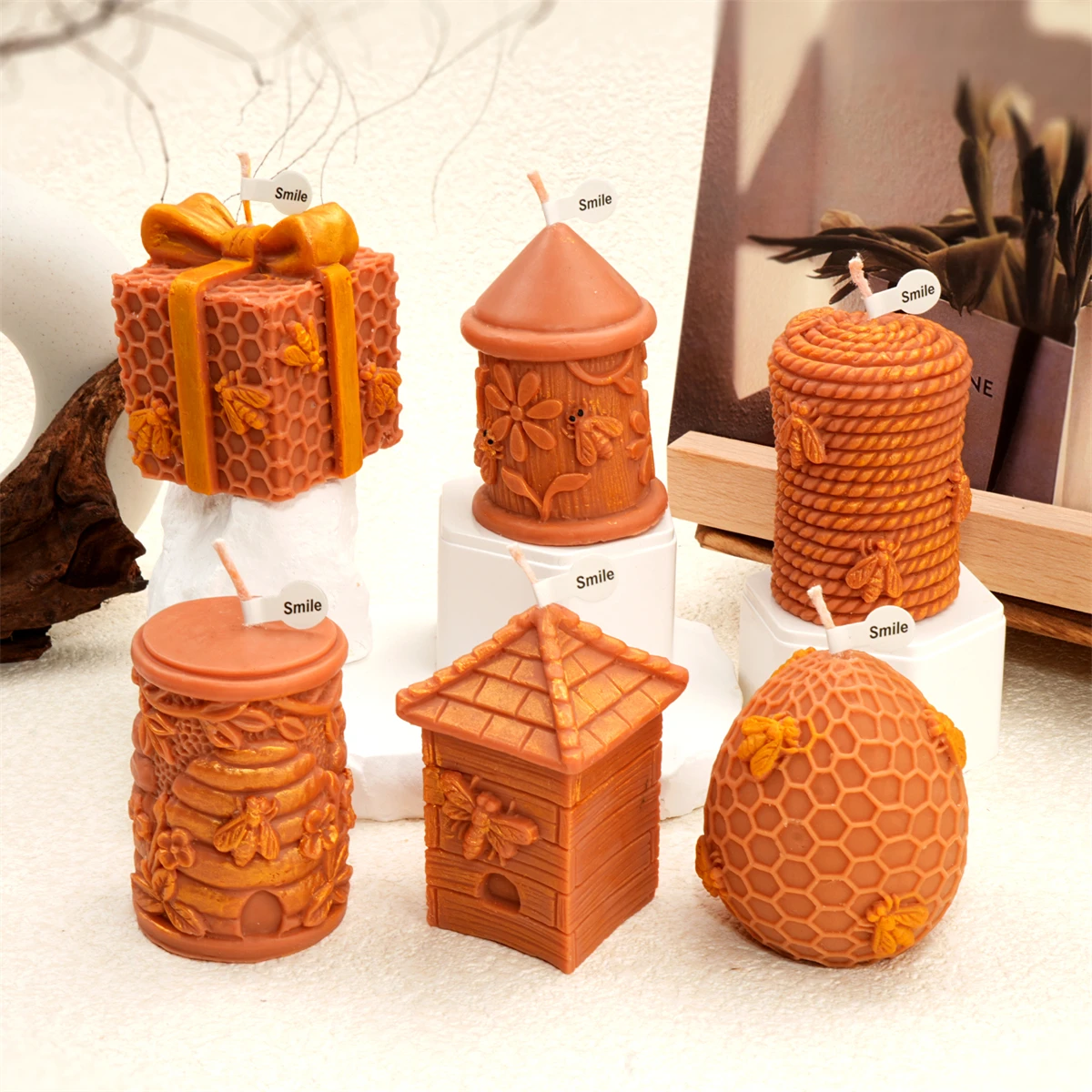 Molde de vela de panal de abeja 3D, Pilar de colmena, vela perfumada, molde de yeso de resina, molde de silicona con forma de caja de regalo de panal DIY