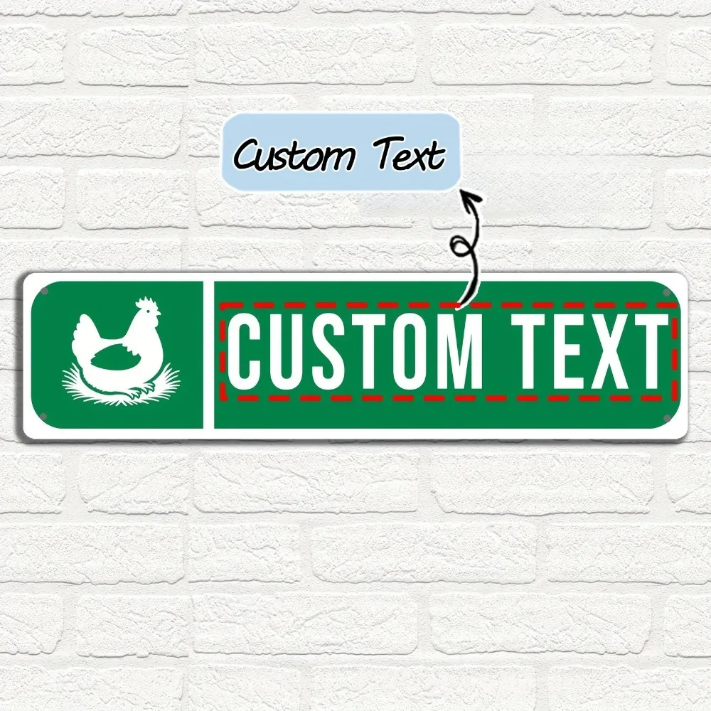 [CIFbuy][2D Flat] Custom Green Chicken Pattern Aluminum Sign,Personalized Text Indoor Outdoor Wall Decor (Only For Decoration)