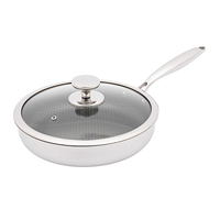 Stainless Steel Wok with Tempered Glass Lid, Non-stick Surface, Long Handle, Dishwasher Safe for Quick & Even Cooking