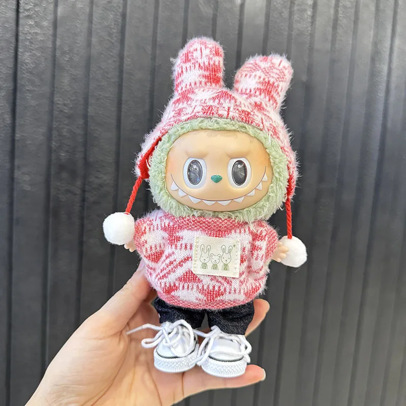 

Жаккардовый свитер, комплект из 2 предметов для брелка с заостренными ушками, милый наряд для сидячих кукол 8-11 см, костюм для одежды с подвеской в сумке