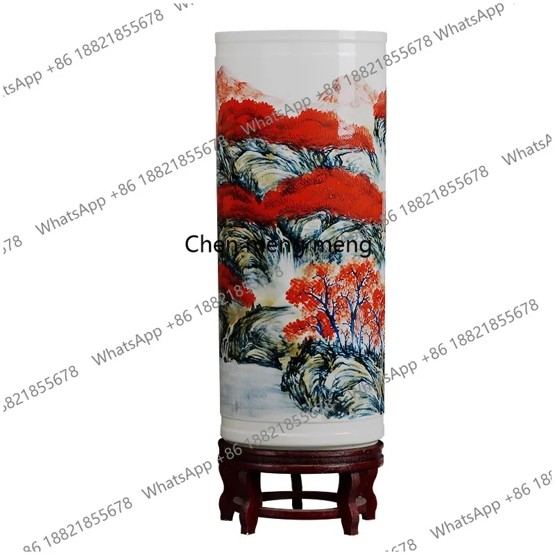 Hand-painted ceramic floor-to-ceiling vase Jingdezhen painting and calligraphy tank study storage ornament
