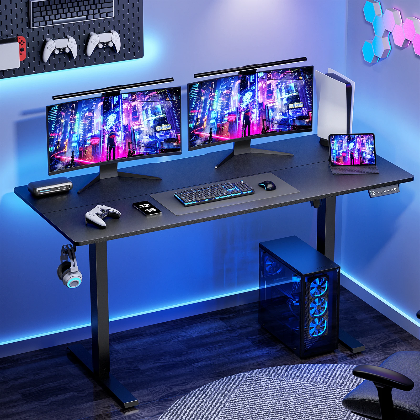 VVENACE Mesa elétrica de pé com altura ajustável, 55 polegadas, 4 memória, altura ergonômica, mesa de pé para escritório doméstico