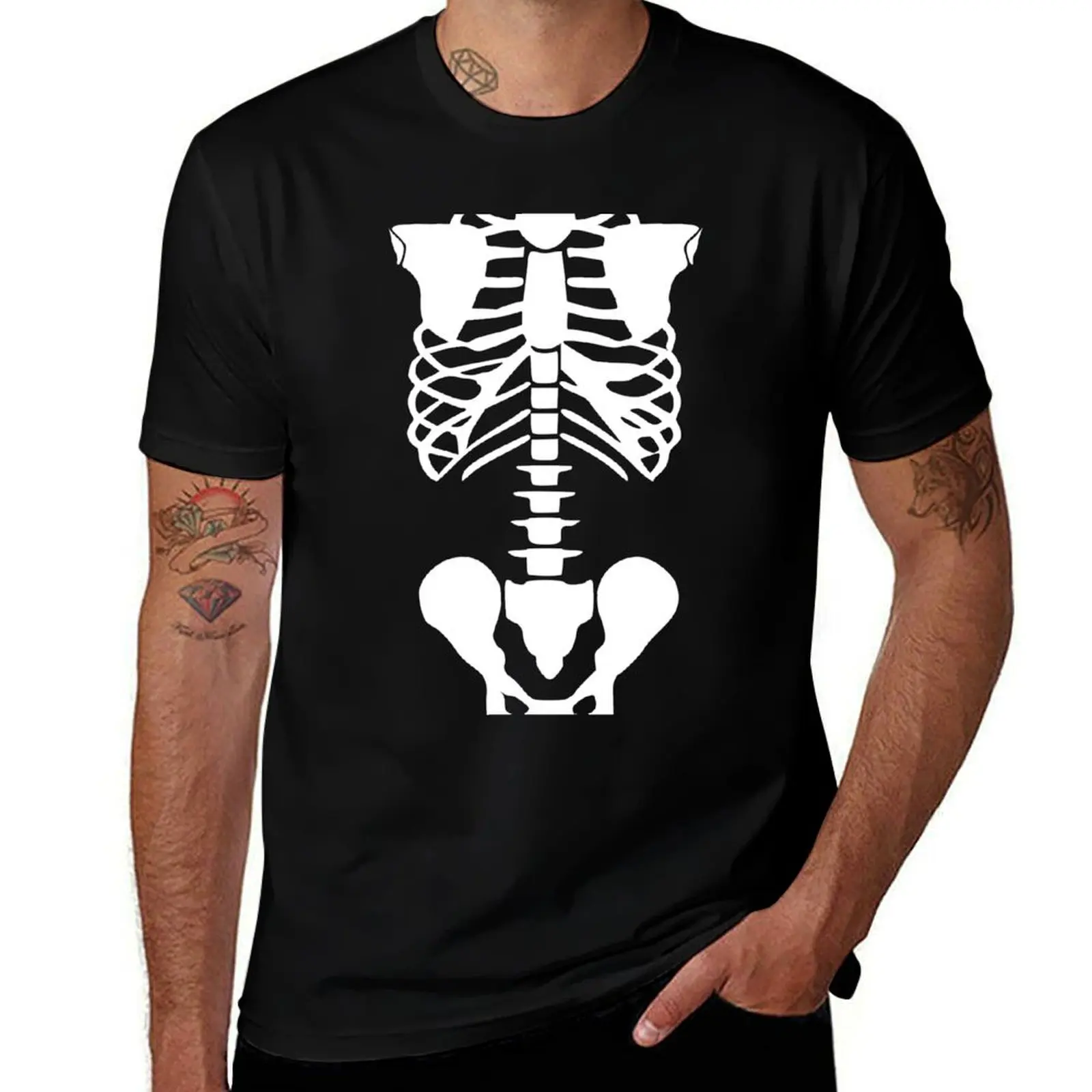 Skeleton Torso White T-Shirt No Iron Casual Short Sleeve Top T-Shirt