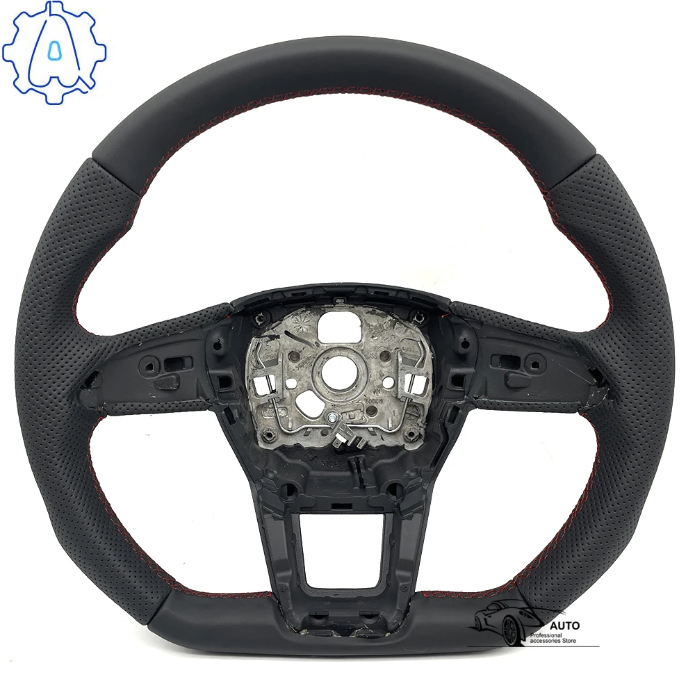 Full leather perforated steering wheel For Audi A6 C8 red line steering wheel