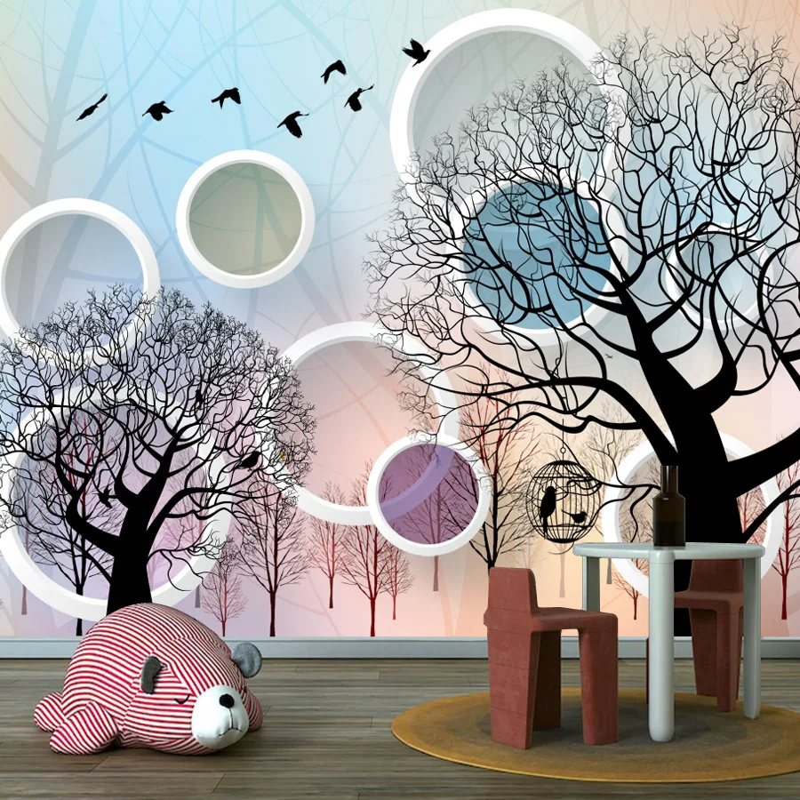 

Пользовательские фотообои Peel and Stick для гостиной, детской спальни, обои, домашний декор, мебель, ремонт, дерево, круг, фреска