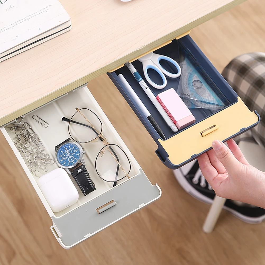 

Sturdy Under Desk Storage Easy Open Hidden Organizer For Office Home Holds Pens Pencils Erasers Remote Stationery Drawer