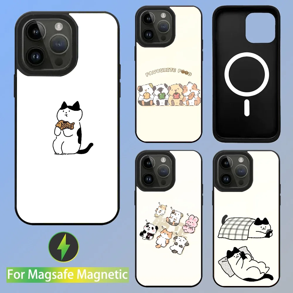 

Cute Dog And Cat Phone Case For IPhone 16 15 14 13 Pro Max 11 Mini Alex Mirror For Magsafe Wireless Charging Cover