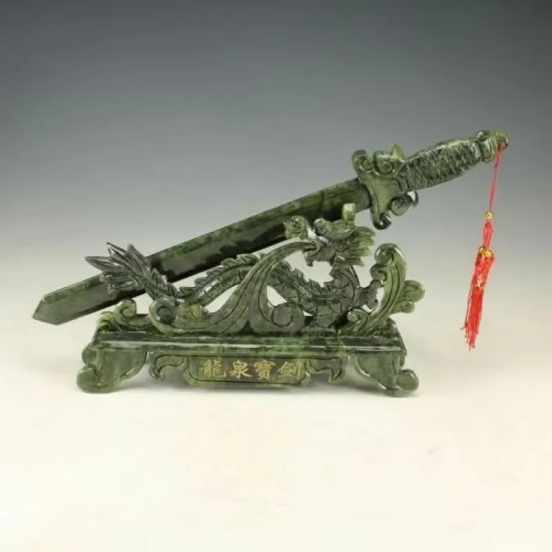 Oriental Vintage Chinese Handwork Carved Jade Dragon Sword Statue Home Decor Room Decor Home Accessories