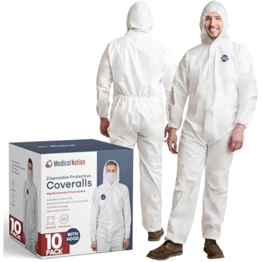 

Одноразовые защитные костюмы Hazmat, 10 штук в упаковке, с капюшоном, усиленные, дышащие, для маляров, 9 размеров