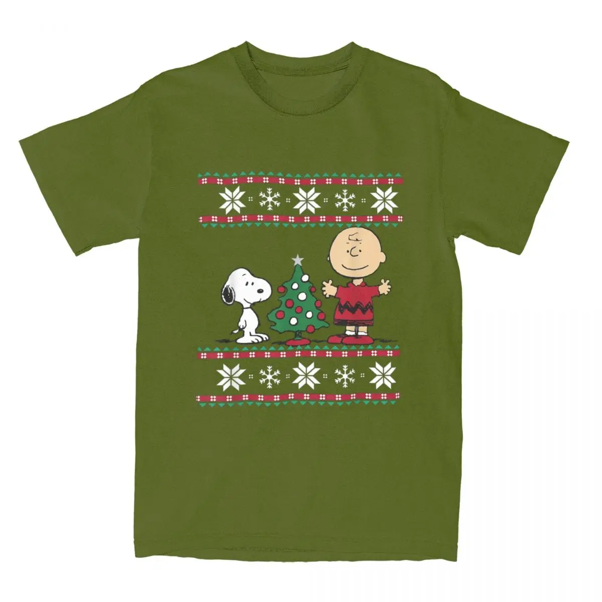 Men Women\'s T-Shirts Peanuts Snoopy And Charlie Christmas Tree 100% Cotton Tees Short Sleeve T Shirts Round Collar Tops Party