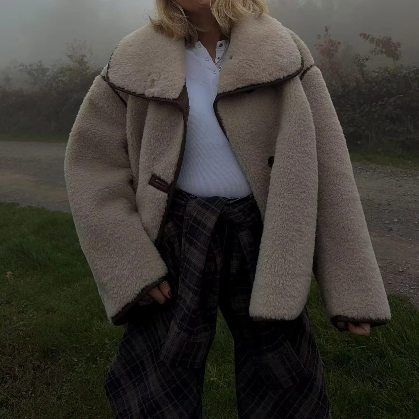 

Z женское модное меховое пальто с большим воротником Jaet 2025 New Sle Long Sve, хлопковое пальто, повседневное удобное пальто свободного покроя