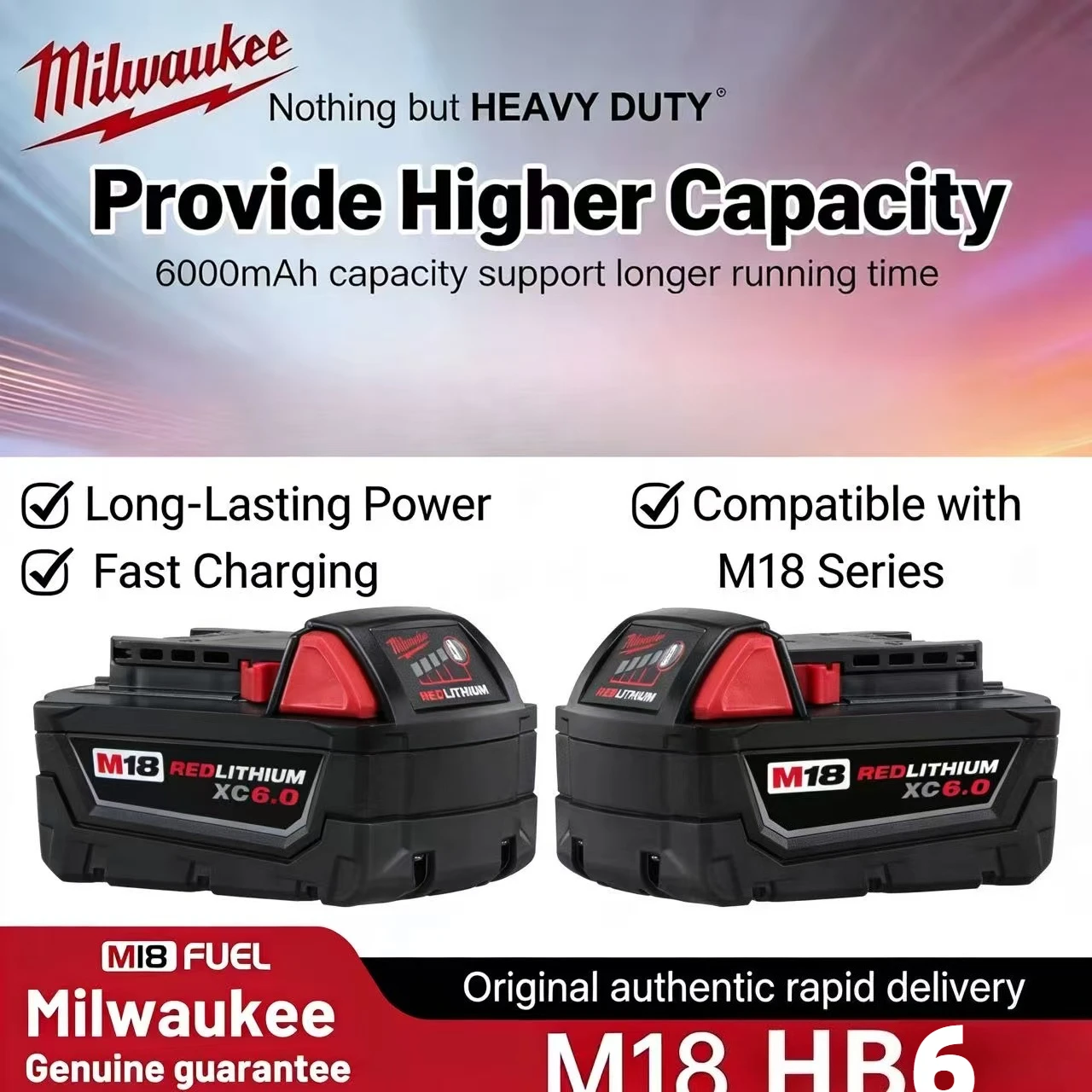

M18 18V 5.0Ah 6.0Ah 18650 Li-Ion Battery For Milwaukee Replace 48-11-1880 48-11-1860 48-11-1850 Power-Driven Tools