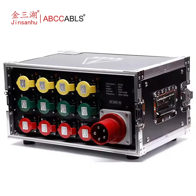Abccabls 12-Way 3-Phase Power Distribution Box | 63A 5P CEE Input 16A Multi-Color CEE Outputs 5U Rack Mount for Electric Power