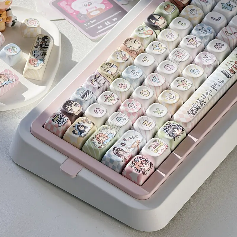 In Stock  Cute K-On! Anime Keycaps Pbt Dye-Sub Moa Profile Custom Keycaps Hirasawa Akiyama Tainaka Kotobuki Nakano Keycaps