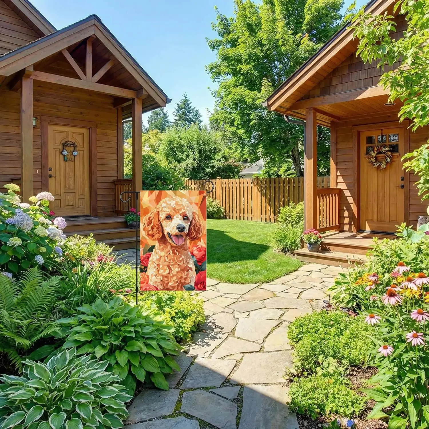 Rose Poodle Garden Flag Summer Flag Spring Autumn Welcome Yard Flag Dog Flags for Outside 12x18 Double Sided Outdoor Front P AAS