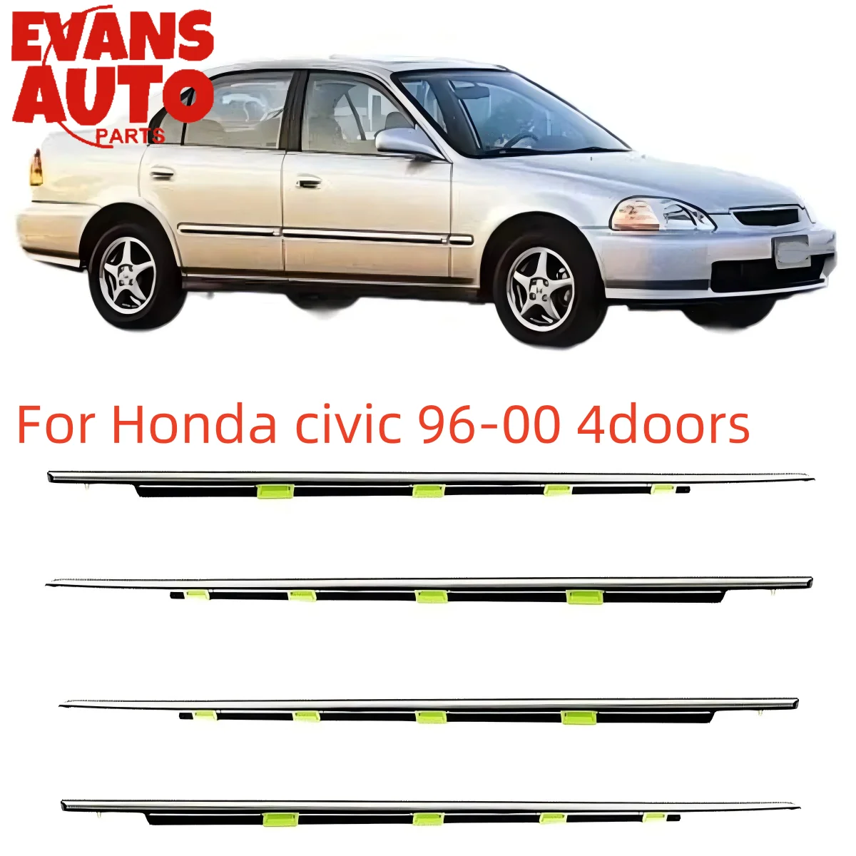 4Pcs Car Window Weatherstrip For Honda civic 96-00 4doors Car Weatherstrip Window Moulding Trim 72410-S04-003