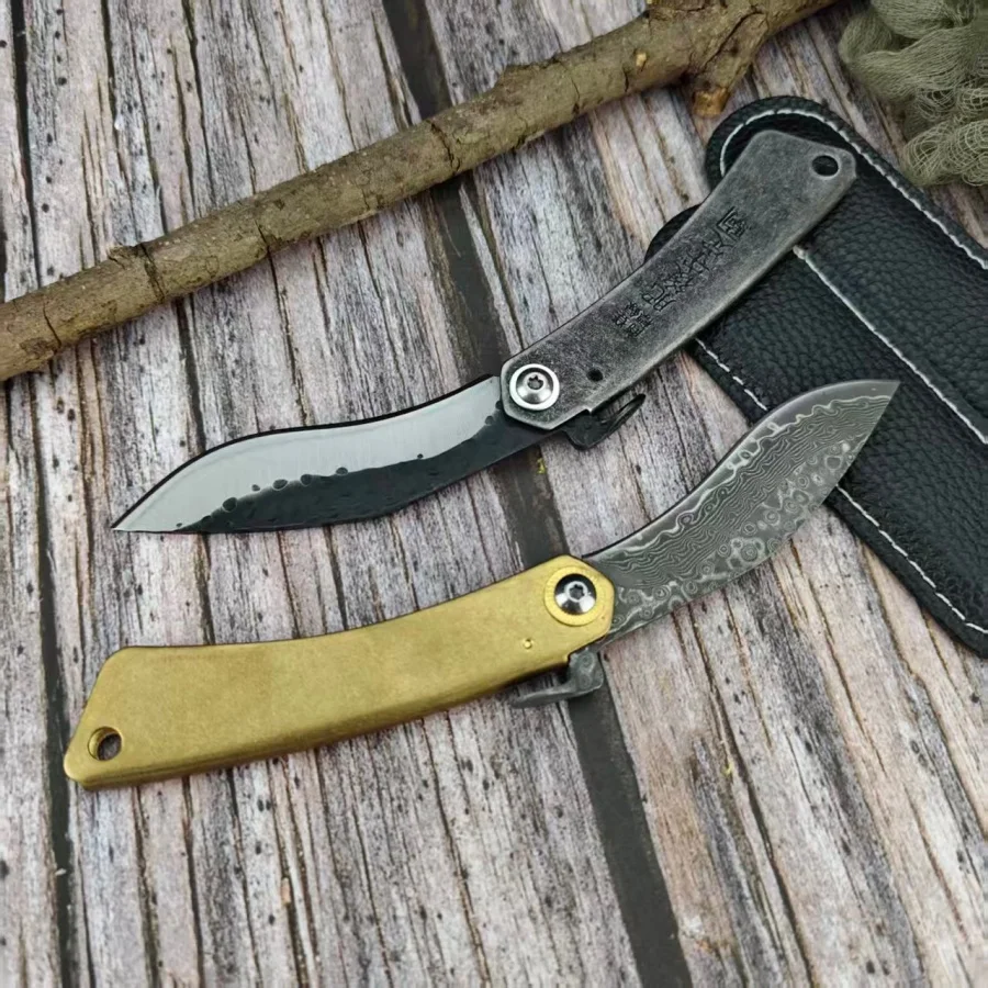 Cuchillo Plegable Higonokami de Alta Calidad para Caza y Aventura en la Selva, Herramienta Portátil Multifuncional para Campismo con Funda
