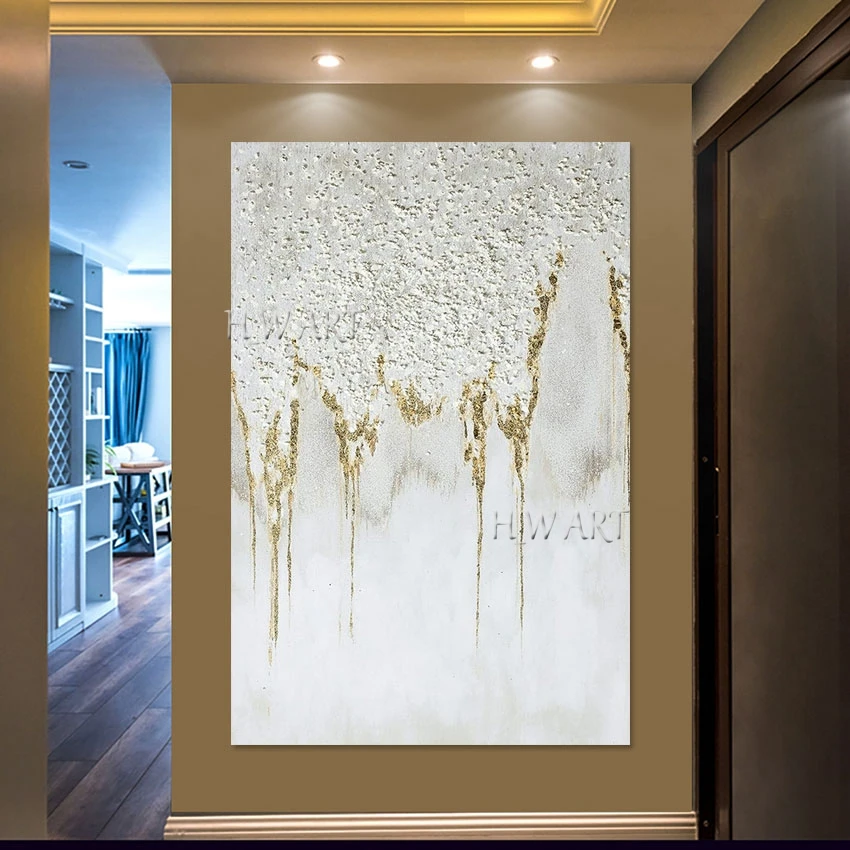 Abstract White Acrylic Design, Knife Painting Decoration, Cheap Artwork, No Framed, Canvas Roll Art, Wall Picture for Office