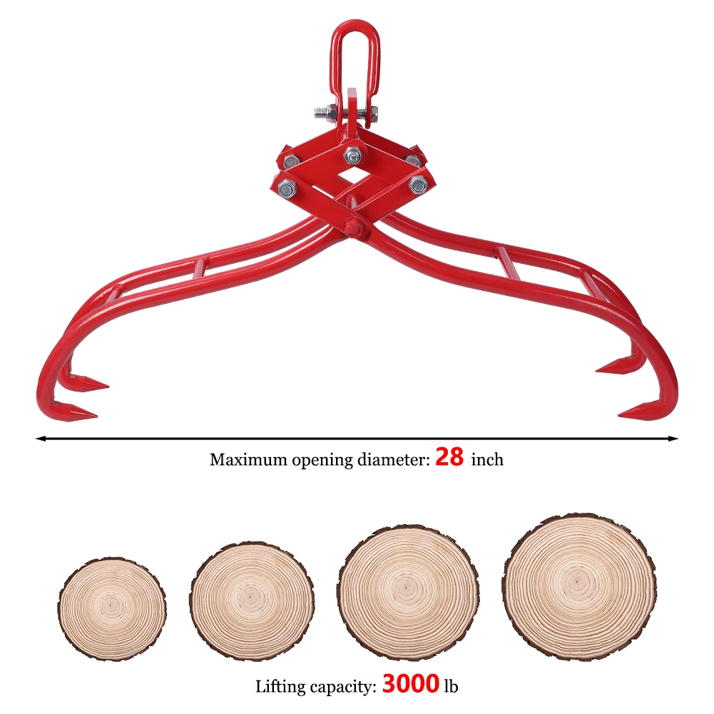 Pinzas de elevación de troncos de 28 "con 1 par de guantes de alta resistencia, 4 garras, garra de madera fellada, gancho de registro