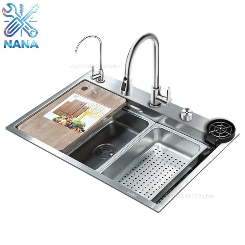 Cross-border stainless steel sink large single tank slag collection 304 dishwashing pool household countertop