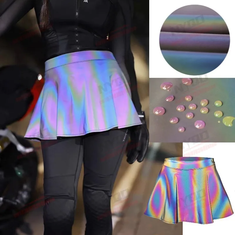 

Motorcycle Riding Color Skirt Zipper High Waist Slimming Short Skirt for Women Elastic Glowing Colorful and Sexy