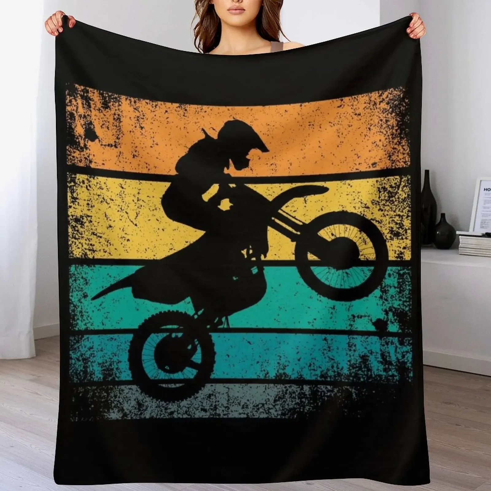 

Cool Motocross With Retro Sunset Throw Blanket Soft Warm Blanket Gift for Men Women Adults