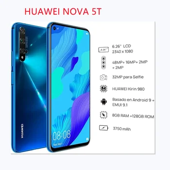 Global Huawei nova 5T สมาร์ทโฟน Android Google Play Store 6.26นิ้ว128GB/256GB ROM โทรศัพท์มือถือ48MP เครือข่าย4G โทรศัพท์มือถือ