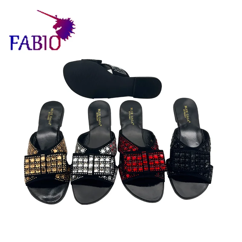 FABIO PENNY wears the stylish new rhinestone bow party flat women\'s slippers for summer