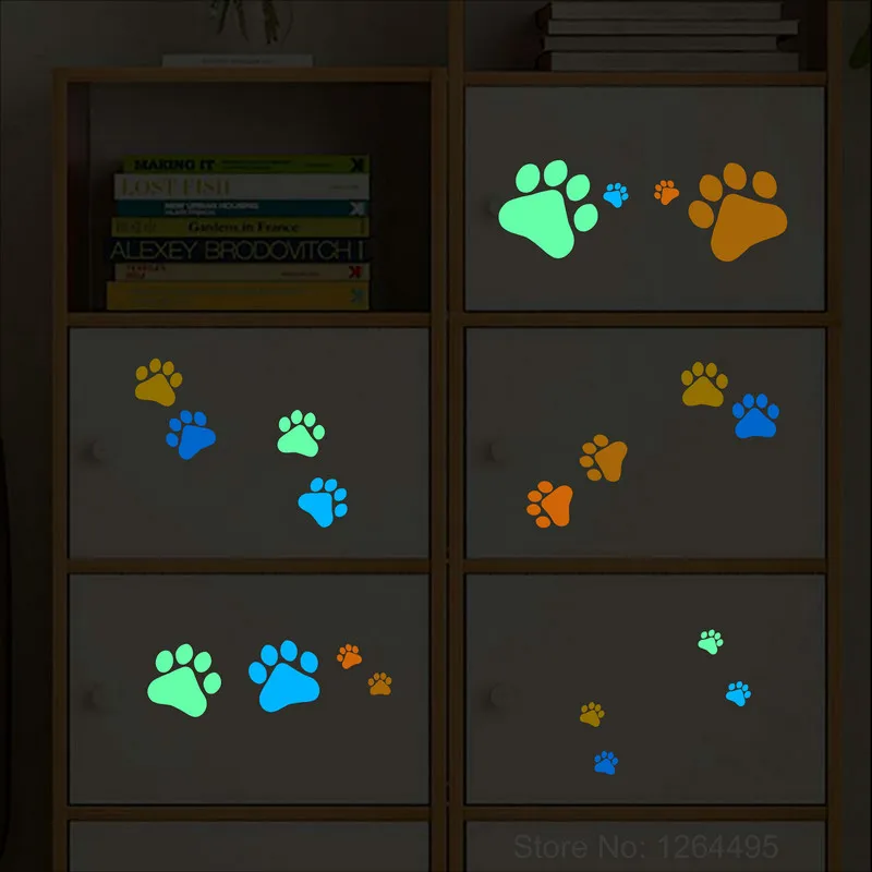 Glowing Cat Dog Paws Sticker Funny Cartoon Animal Footprints Wall Stickers Kids Room Children Bedroom Wardrobe Laptop DIY Decals
