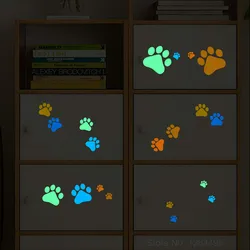 Glowing Cat Dog Paws Sticker Funny Cartoon Animal Footprints Wall Stickers Kids Room Children Bedroom Wardrobe Laptop DIY Decals
