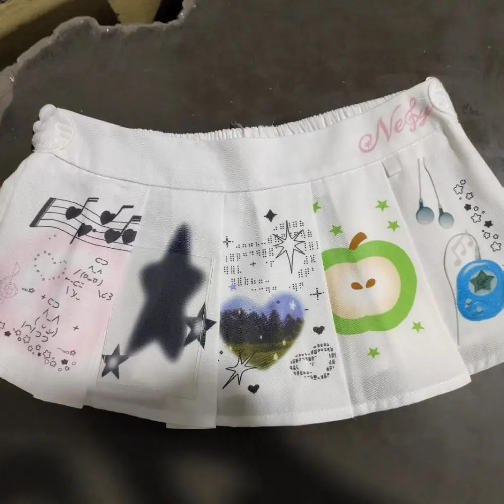 Jeans Hosen Dekor Casual Cartoon Mini Rock Y2K Streetwear Spitze-up Design Geraffte Röcke Harajuku Hohe Taille Butt Vorhang